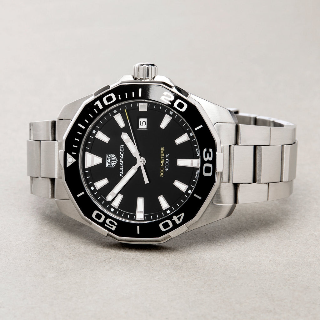Tag Heuer Aquaracer Quartz Black Dial Silver Steel Strap Watch for Men - WAY101A.BA0746