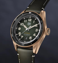 Load image into Gallery viewer, Tag Heuer Autavia Calibre 5 Automatic Olive Green Dial Green Leather Strap Watch for Men - WBE5190.FC8268