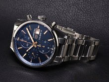 Load image into Gallery viewer, Tag Heuer Carrera Automatic Chronograph Blue Dial Silver Steel Strap Watch for Men - CBK2115.BA0715