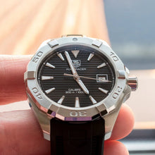 Load image into Gallery viewer, Tag Heuer Aquaracer Automatic Caliber 5 Black Dial Black Rubber Strap Watch for Men - WAY2110.FT8021