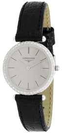 Longines La Grande Classique Agassiz 18kt White Gold & Diamond Womens Watch Grey Dial Black Leather L4.191.7.72.2