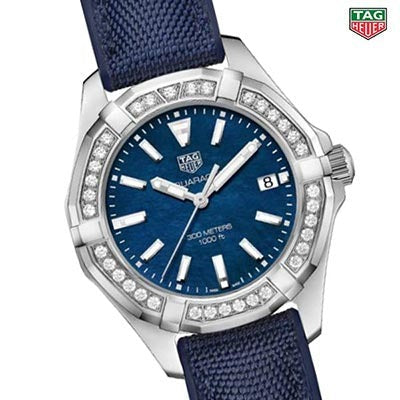 Tag Heuer Aquaracer Quartz Diamonds Blue Dial Blue Nylon Strap Watch for Women - WAY131N.FT6091