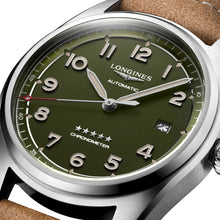 Load image into Gallery viewer, Longines Spirit Automatic COSC Stainless Steel Green Dial Brown Leather Strap Date Mens Watch L3.810.4.03.2