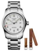 Load image into Gallery viewer, Longines Spirit Prestige Edition Automatic COSC Stainless Steel Silver Dial Interchangeable Brown Leather/NATO Strap Date Mens Watch L3.810.4.73.9