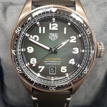 Load image into Gallery viewer, Tag Heuer Autavia Calibre 5 Automatic Olive Green Dial Green Leather Strap Watch for Men - WBE5190.FC8268