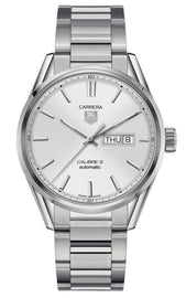 Tag Heuer Carrera Calibre 5 Automatic White Dial Silver Steel Strap Watch for Men - WAR201B.BA0723