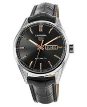 Load image into Gallery viewer, Tag Heuer Carrera Day Date Black Dial Black Leather Strap Watch for Men - WBN2013.FC6503