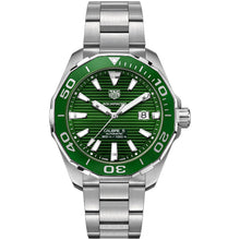 Load image into Gallery viewer, Tag Heuer Aquaracer Calibre 5 Green Dial Silver Steel Strap Watch for Men - WAY201S.BA0927