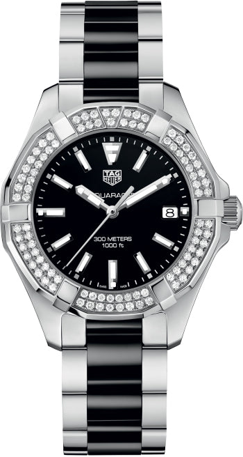 Tag Heuer Aquaracer Quartz Diamonds Black Dial Two Tone Steel Strap Watch for Men - WAY131E.BA0913