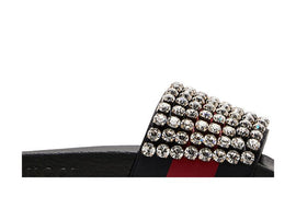 Gucci Crystal-Embellished Web Slide Black Blue Red (Women's)