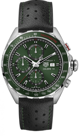 Tag Heuer Formula 1 Calibre 16 Automatic Chronograph Green Dial Black Leather Strap Watch for Men - CAZ2016.FC6473