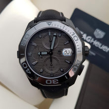 Load image into Gallery viewer, Tag Heuer Aquaracer Automatic Chronograph Special Edition Titanium Grey Dial Black Leather Strap Watch for Men - CAY218B.FC6370