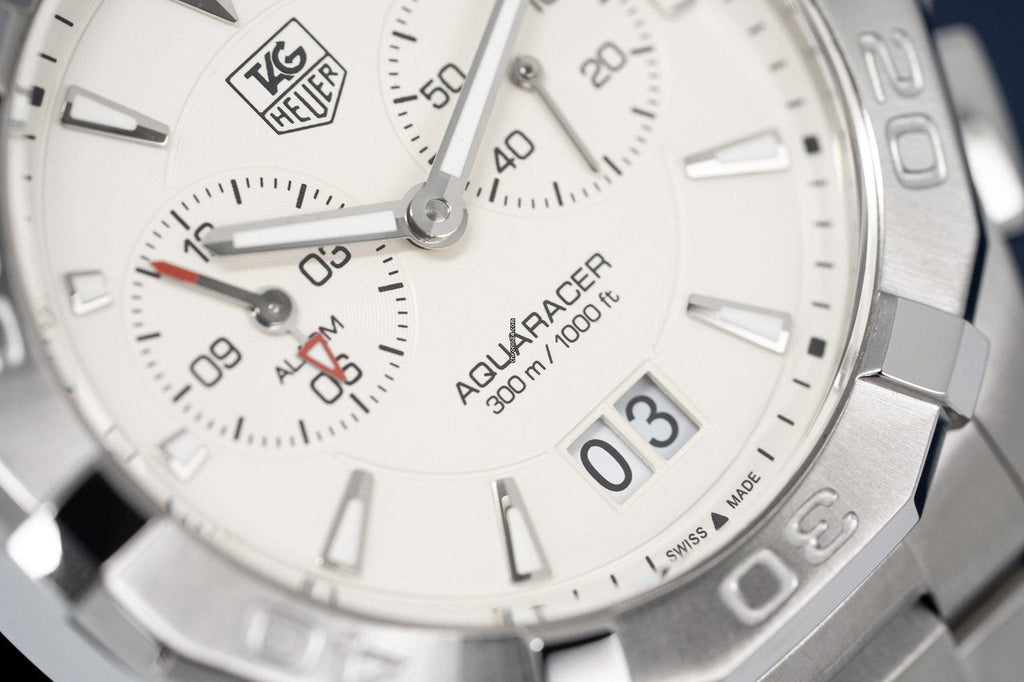 Tag Heuer Aquaracer Chronograph White Dial Silver Steel Strap Watch for Men - WAY111Y.BA0928