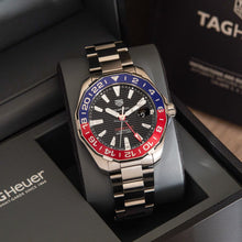 Load image into Gallery viewer, Tag Heuer Aquaracer GMT Caliber 7 Pepsi Black Dial Silver Steel Strap Watch for Men - WAY201F.BA0927