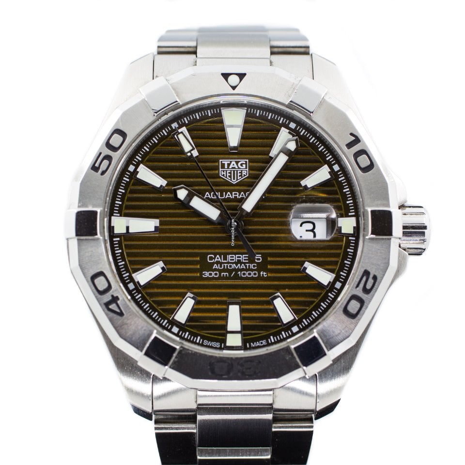 Tag Heuer Aquaracer Calibre 5 Automatic Sunray Brown Dial Silver Steel Strap Watch for Men - WAY2018.BA0927