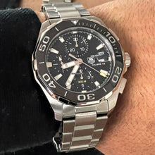 Load image into Gallery viewer, Tag Heuer Aquaracer Calibre 16 Day-Date Black Dial Silver Steel Strap Watch for Men - CAY211A.BA0927