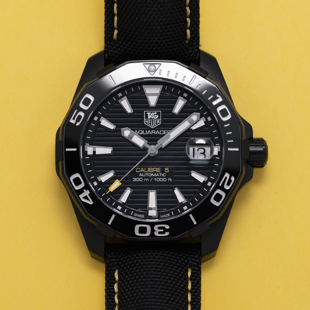 Tag Heuer Aquaracer Calibre 5 Automatic Black Dial Black Nylon Strap Watch for Men - WAY218A.FC6362