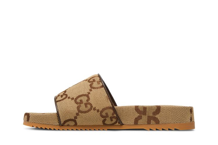 Gucci maxi GG Canvas Slides Camel Ebony