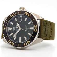 Load image into Gallery viewer, Tag Heuer Aquaracer Black Dial Khakhi Green NATO Strap Watch for Men - WAY101E.FC8222