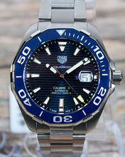 Load image into Gallery viewer, Tag Heuer Aquaracer Calibre 5 Blue Dial Silver Steel Strap Watch for Men - WAY201B.BA0927