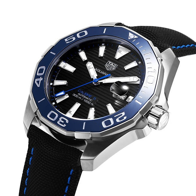 Tag Heuer Aquaracer Calibre 5 Automatic Black Dial Black Nylon Strap Watch for Men - WAY201C.FC6395