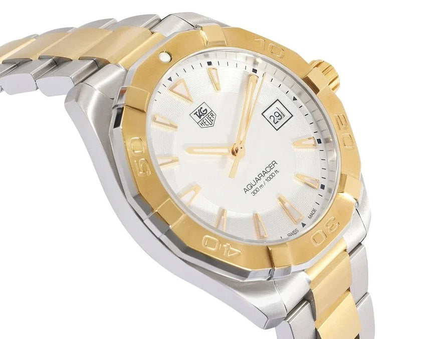 Tag Heuer Aquaracer Quartz White Dial Two Tone Steel Strap Watch for Men - WAY1120.BB0930