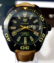 Load image into Gallery viewer, Tag Heuer Aquaracer 300 Calibre 5 Automatic Black Dial Brown Nylon Strap Watch for Men - WAY208C.FC6383
