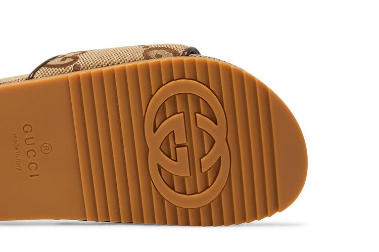 Gucci maxi GG Canvas Slides Camel Ebony