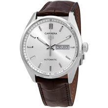 Load image into Gallery viewer, Tag Heuer Carrera Day Date Silver Dial Brown Leather Strap Watch for Men - WBN2011.FC6484