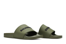 Load image into Gallery viewer, Balenciaga Pool Slides Khaki Black 3D Logo