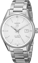 Load image into Gallery viewer, Tag Heuer Carrera Automatic Caliber 5 White Dial Silver Steel Strap Watch for Men - WAR211B.BA0782
