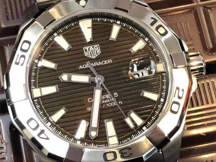 Tag Heuer Aquaracer Calibre 5 Automatic Sunray Brown Dial Silver Steel Strap Watch for Men - WAY2018.BA0927