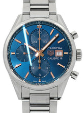 Load image into Gallery viewer, Tag Heuer Carrera Automatic Chronograph Blue Dial Silver Steel Strap Watch for Men - CBK2115.BA0715