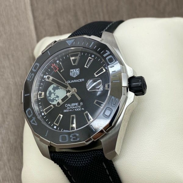 Tag Heuer Aquaracer Calibre 5 Moon Black Dial Black Nylon Strap Watch for Men - WAY201J.FC6370