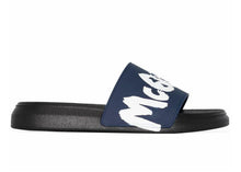 Load image into Gallery viewer, Alexander McQueen Pool Slide Graffiti Logo Black Blue White
