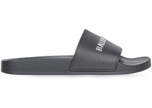 Load image into Gallery viewer, Balenciaga Pool Slides Black Chrome Logo