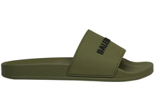 Load image into Gallery viewer, Balenciaga Pool Slides Khaki Black 3D Logo