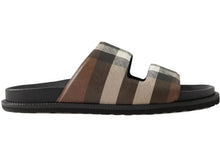Load image into Gallery viewer, Burberry Check Cotton Canvas Slides Dark Birch Brown