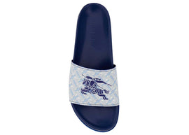Burberry EKD Monogram-Print Leather Slides Blue
