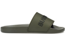 Load image into Gallery viewer, Burberry Embossed Logo Slides Dark Fern Green Black
