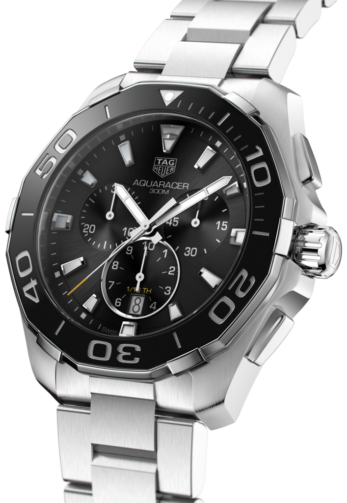 Tag Heuer Aquaracer Quartz Chronograph Black Dial Silver Steel Strap Watch for Men - CAY111A.BA0927