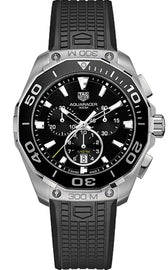 Tag Heuer Carrera Aquaracer Quartz Chronograph Black Dial Black Rubber Strap Watch for Men - CAY111A.FT6041