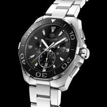 Load image into Gallery viewer, Tag Heuer Aquaracer Quartz Chronograph Black Dial Silver Steel Strap Watch for Men - CAY111A.BA0927