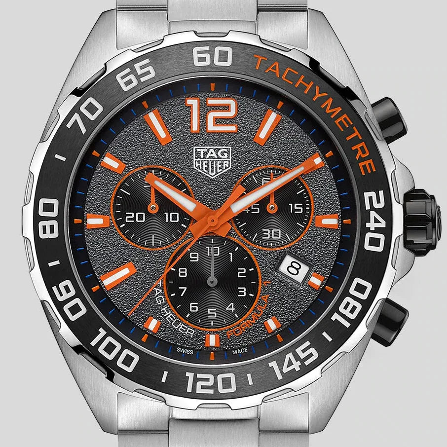 Tag Heuer Formula 1 Chronograph Ceramic Black Dial Silver Steel Strap Watch for Men - CAZ101AH.BA0842