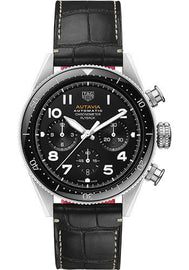 Tag Heuer Autavia Chronometer Flyback Automatic Chronograph Black Dial Black Leather Strap Watch for Men - CBE511A.FC8279