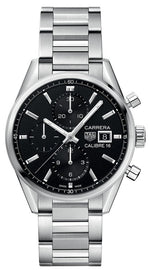 Tag Heuer Carrera Automatic Chronograph Black Dial Silver Steel Strap Watch for Men - CBK2110.BA0715