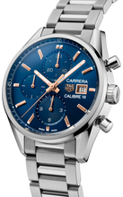 Load image into Gallery viewer, Tag Heuer Carrera Automatic Chronograph Blue Dial Silver Steel Strap Watch for Men - CBK2115.BA0715