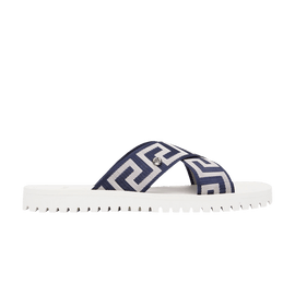 Versace Greca-Print Crossover-Strap Slide Navy White