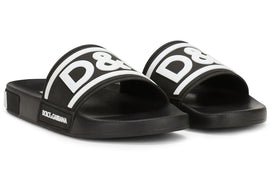 Dolce & Gabbana Beachwear Sliders Double DG Logo Black White