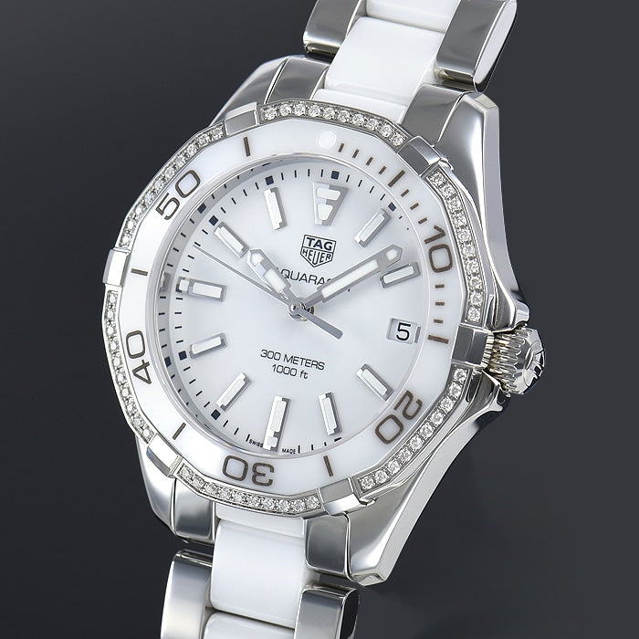 Tag Heuer Aquaracer Diamonds White Dial Two Tone Steel Strap Watch for Women - WAY131H.BA0914